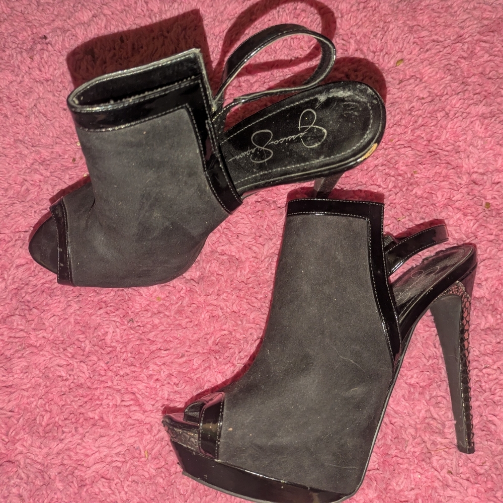 Jessica Simpson Black Open Toed Heels Size: 9.5